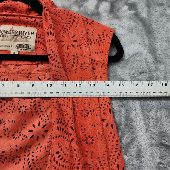 Panhandle Powder River Outfitters Vest Women S Orange Faux Suede Laser Cut Drape - Picture 5 of 7